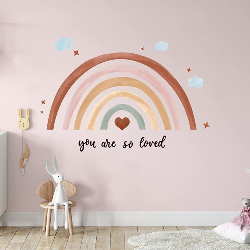 NEW  30 x 14 Inch Rainbow Wall Decal Pastel Large Heart Wall Stickers Decor